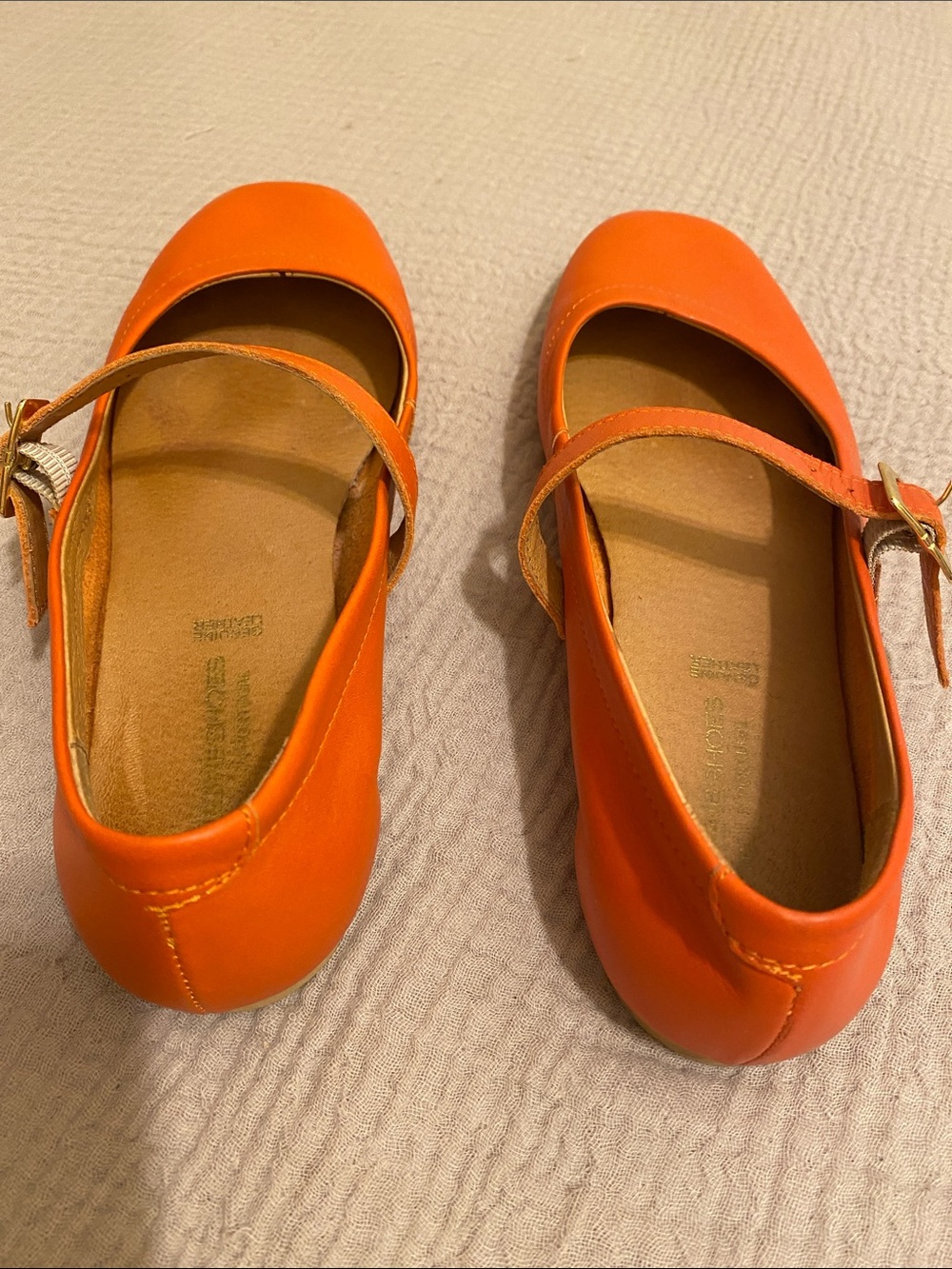 FILIPE SHOES MADE IN PORTUGAL - LEATHER Orange Mary Jane Strap Flats. Size 39 - Picture 3 of 5